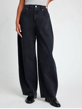 Splendid Black Rinse Carson Barrel Leg Jean Tapered Women's Size 24 Raw Hem NWT